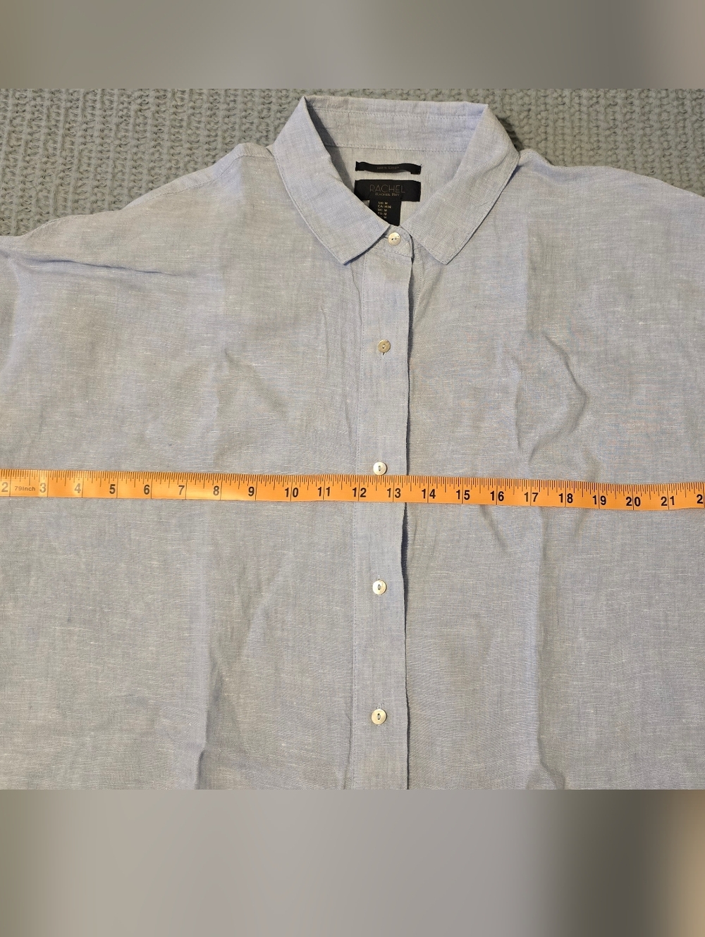 Light Blue Linen Button-Front Short Sleeve Shirt Sz. Medium - Picture 6 of 7